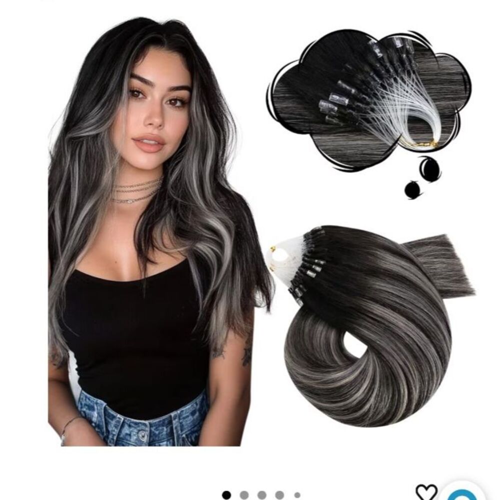 Moresoo Microlink Hair Extensions Human Hair Natural Black Silver Ombre 18" 50G